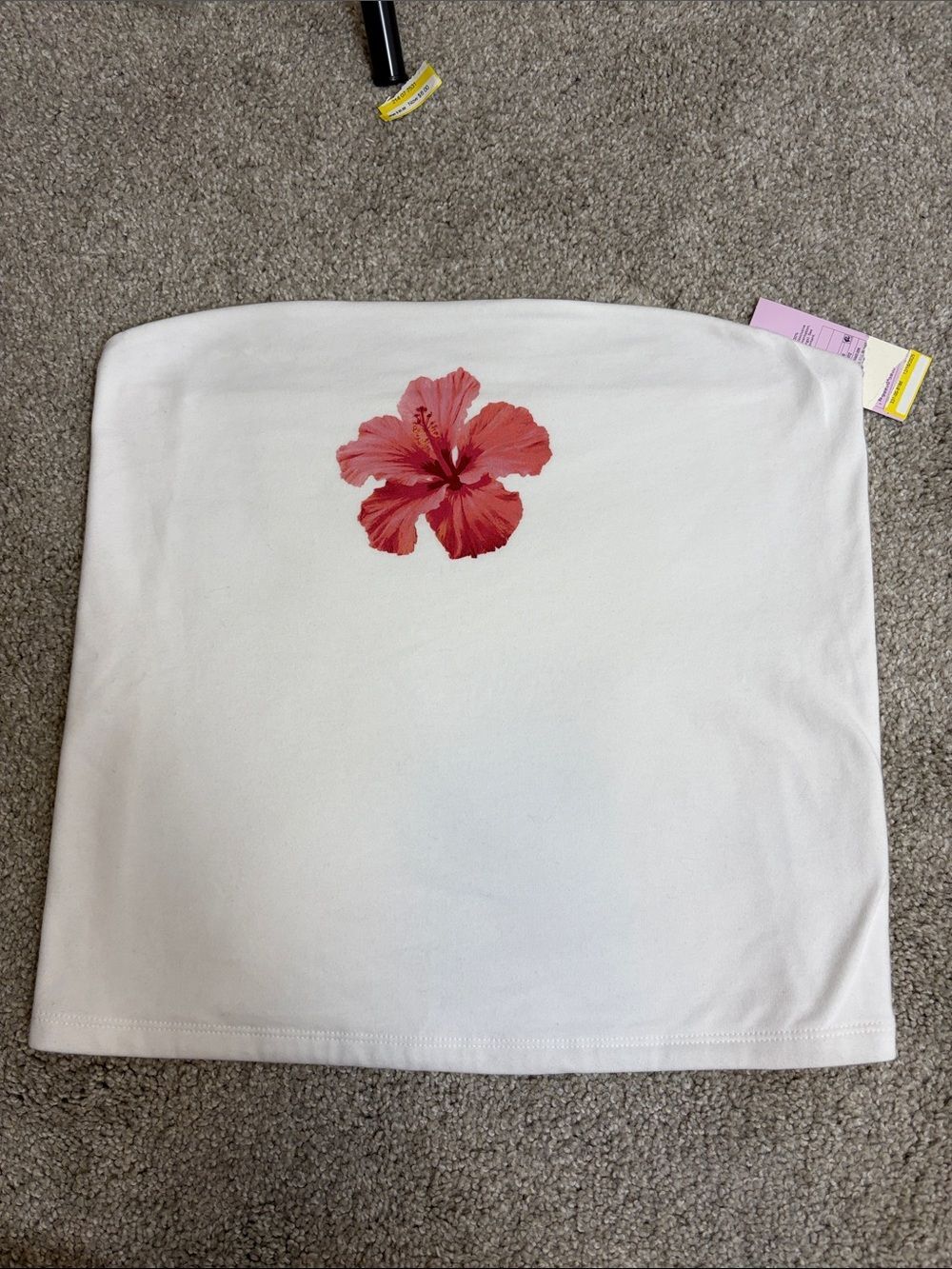 Wild fable White Strapless Crop Top with Red-Pink Hibiscus Size XL